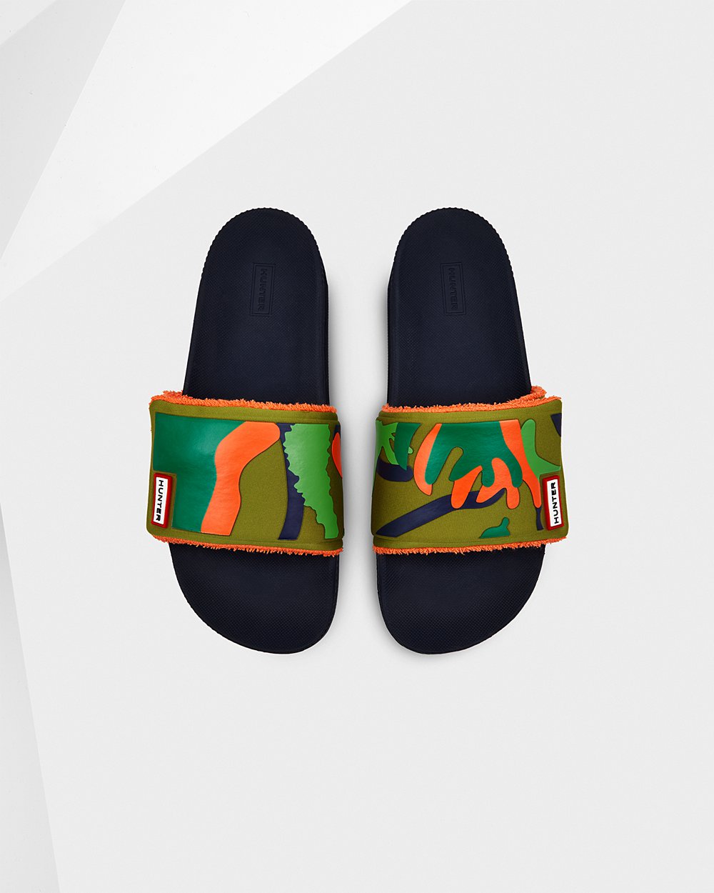 Hunter Original Rockpool Camo Print Adjustable Slides - Online Shop Mens Green - SHVCFT286